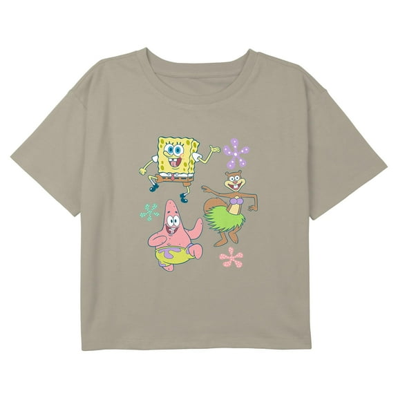 Girl's SpongeBob SquarePants Floral Dancing Friends Graphic Cropped T-Shirt