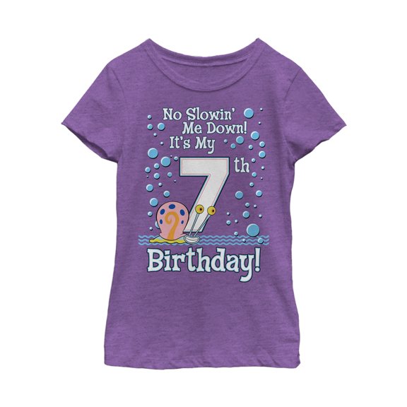 Girl's SpongeBob SquarePants Gary 7th Birthday  Graphic Tee Purple Berry Medium