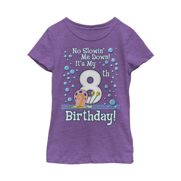 Girl's SpongeBob SquarePants Gary 8th Birthday  Graphic Tee Purple Berry Medium