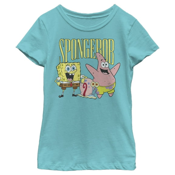 Girl's SpongeBob SquarePants Group Friends  Graphic Tee Tahiti Blue Large