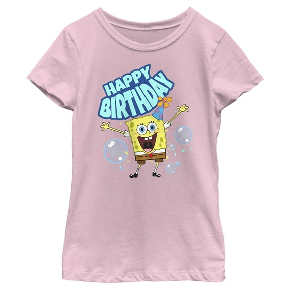 Girl's SpongeBob SquarePants Happy Birthday Bubbles  Graphic Tee Light Pink X Large