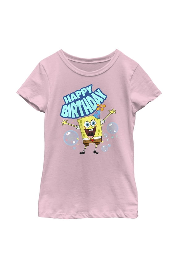 Girl's SpongeBob SquarePants Happy Birthday Bubbles Graphic Tee Light Pink X Large