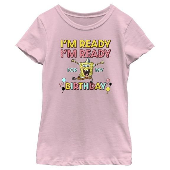 Girl's SpongeBob SquarePants I'm Ready For My Birthday  Graphic Tee Light Pink Medium