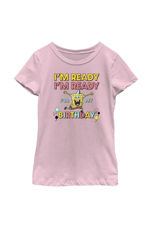 Girl's SpongeBob SquarePants I'm Ready For My Birthday  Graphic Tee Light Pink Medium