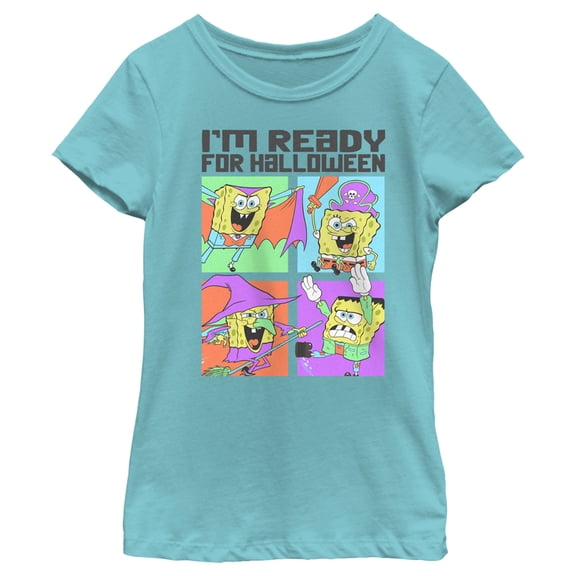 Girl's SpongeBob SquarePants I'm Ready for Halloween Graphic Tee Tahiti Blue Large