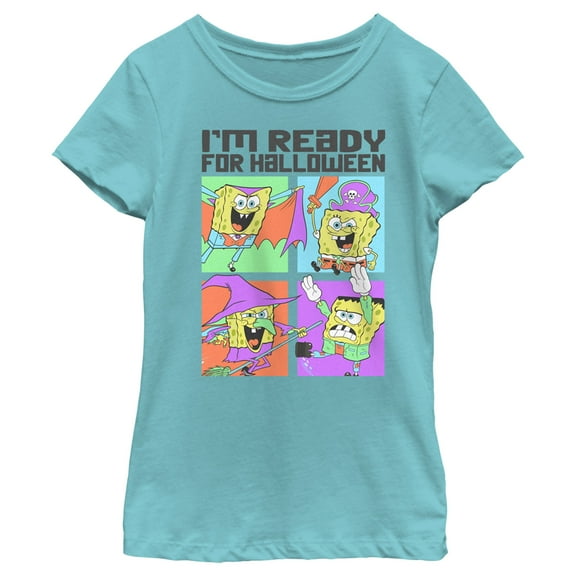 Girl's SpongeBob SquarePants I'm Ready for Halloween  Graphic Tee Tahiti Blue X Small