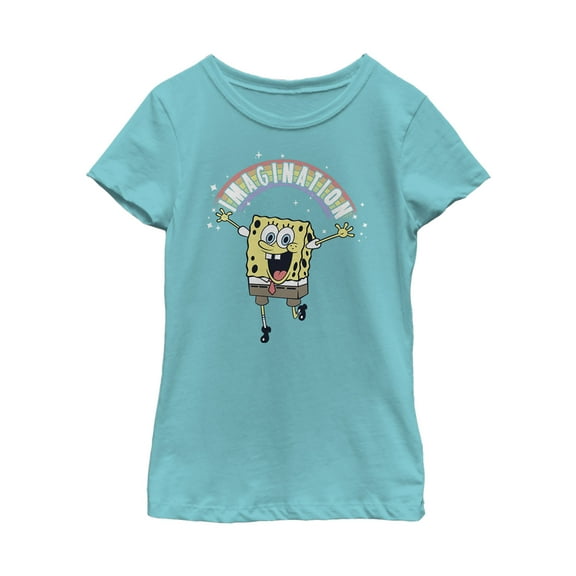 Girl's SpongeBob SquarePants Imagination Rainbow  Graphic Tee Tahiti Blue Large