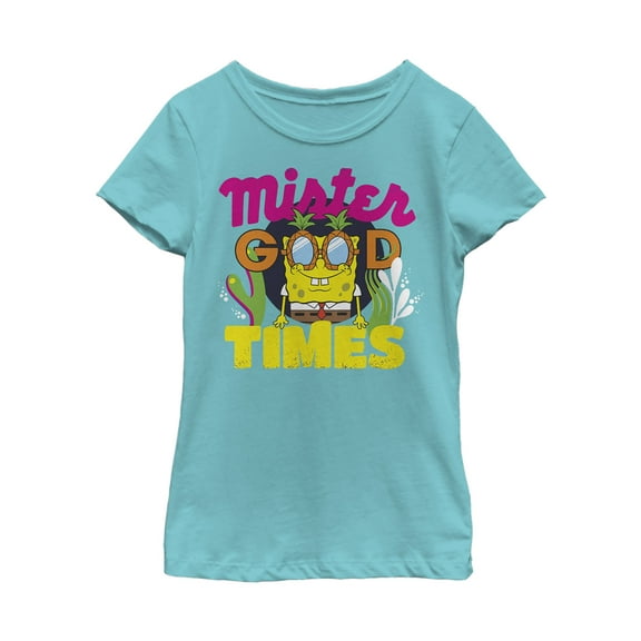 Girl's SpongeBob SquarePants Mister Good Times  Graphic Tee Tahiti Blue Small