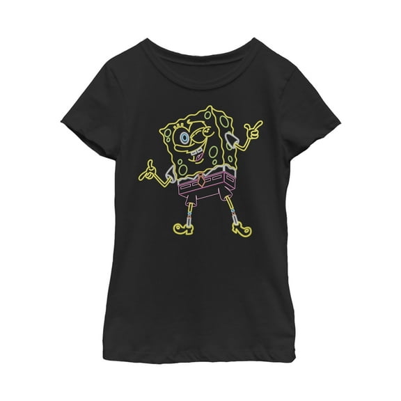 Girl's SpongeBob SquarePants Neon Attitude  Graphic Tee Black Large