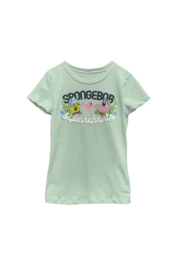 Girl's SpongeBob SquarePants Nerdy Glasses Friends Graphic Tee Mint Large