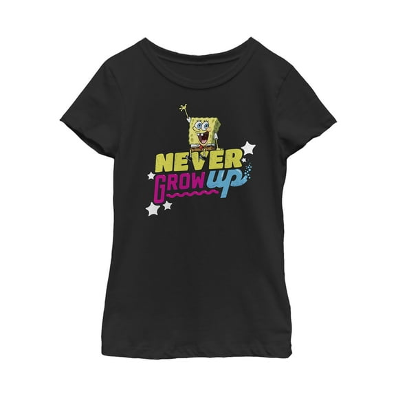 Girl's SpongeBob SquarePants Never Grow Up Rocket  Graphic Tee Black X Small