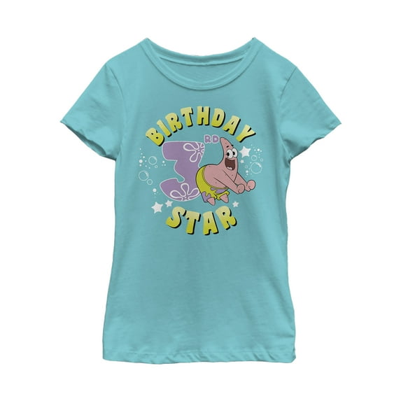 Girl's SpongeBob SquarePants Patrick 3rd Birthday Graphic Tee Tahiti Blue Large