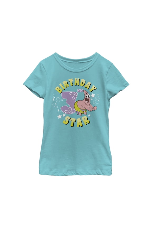 Girl's SpongeBob SquarePants Patrick 3rd Birthday Graphic Tee Tahiti Blue Large