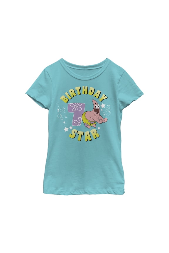 Girl's SpongeBob SquarePants Patrick 7th Birthday Graphic Tee Tahiti Blue Medium