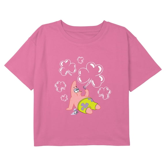 Girl's SpongeBob SquarePants Patrick Shamrock Bubbles Graphic Cropped T-Shirt