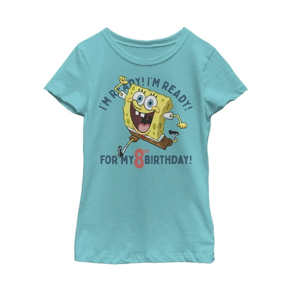 Girl's SpongeBob SquarePants Ready for 8th Birthday Graphic Tee Tahiti Blue X Large