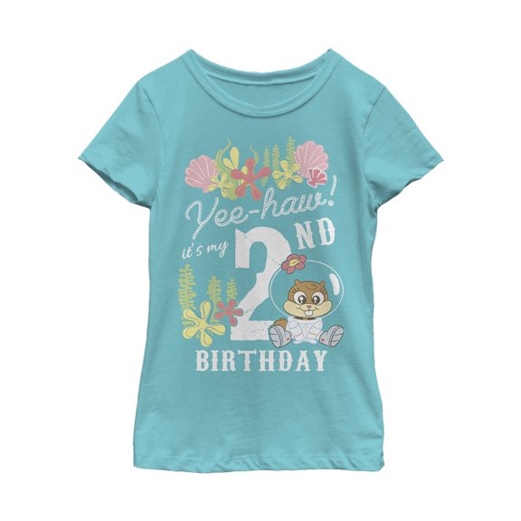 Girl's SpongeBob SquarePants Sandy 2nd Birthday Graphic Tee Tahiti Blue Small