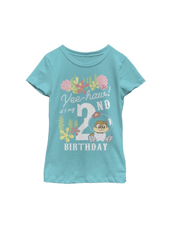 Girl's SpongeBob SquarePants Sandy 2nd Birthday Graphic Tee Tahiti Blue X Large