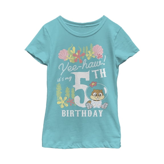 Girl's SpongeBob SquarePants Sandy 5th Birthday Graphic Tee Tahiti Blue Small