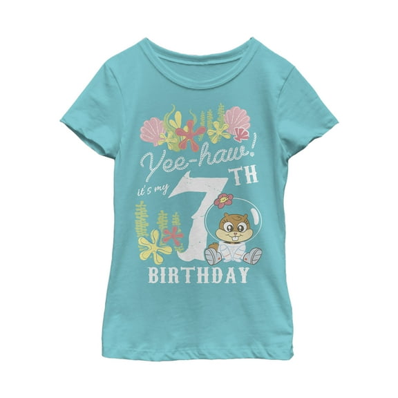 Girl's SpongeBob SquarePants Sandy 7th Birthday Graphic Tee Tahiti Blue Small