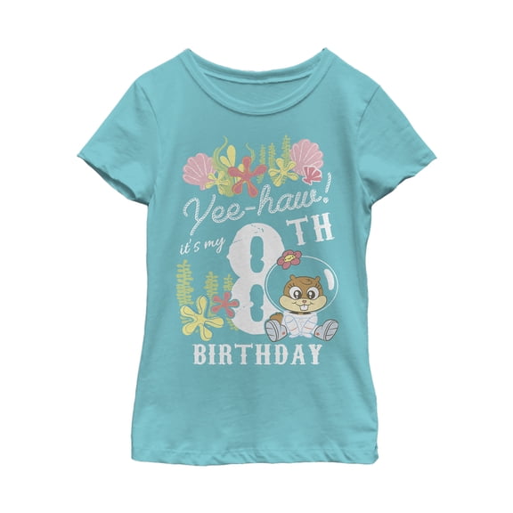 Girl's SpongeBob SquarePants Sandy 8th Birthday  Graphic Tee Tahiti Blue Large