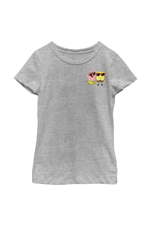 Girl's SpongeBob SquarePants Small Patrick in Heart-Shaped Sunglasses Graphic Tee Athletic Heather Medium