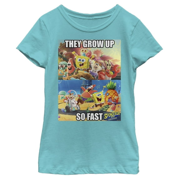 Girl's SpongeBob SquarePants Sponge on the Grow Up Fast Panel Graphic Tee Tahiti Blue Large