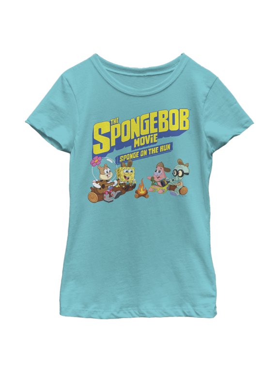Girl's SpongeBob SquarePants Sponge on the Run Camp Coral Campfire Graphic Tee Tahiti Blue Large
