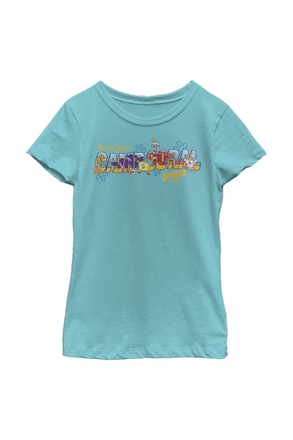 Girl's SpongeBob SquarePants Sponge on the Run Camp Coral Hello Graphic Tee Tahiti Blue Large