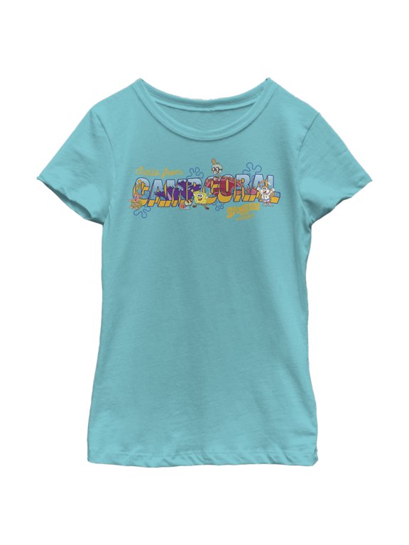 Girl's SpongeBob SquarePants Sponge on the Run Camp Coral Hello Graphic Tee Tahiti Blue Medium