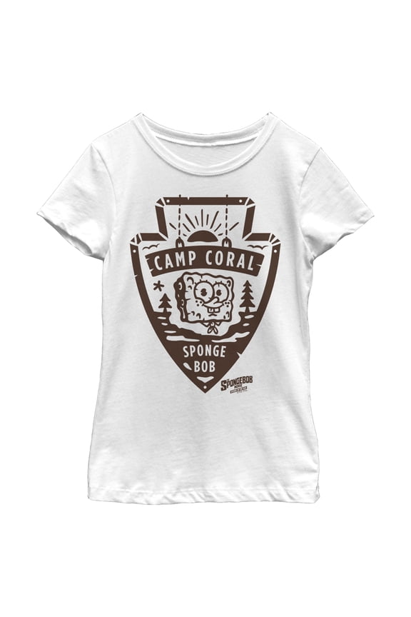 Girl's SpongeBob SquarePants Sponge on the Run Camp Coral Patch Graphic Tee White Medium