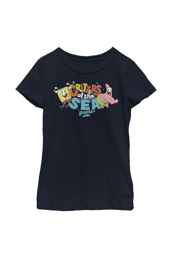 Girl's SpongeBob SquarePants Sponge on the Run Critters of the Sea Dance Graphic Tee Navy Blue Medium