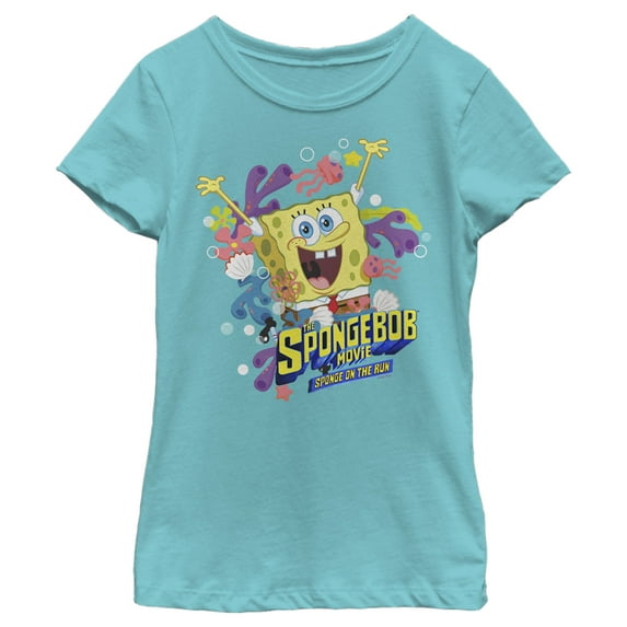 Girl's SpongeBob SquarePants Sponge on the Run Ocean Celebration Graphic Tee Tahiti Blue Small