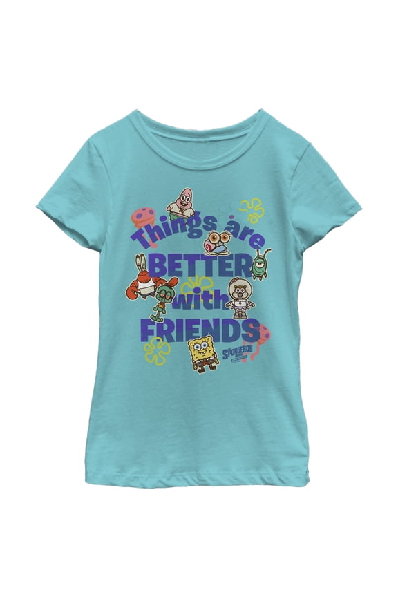 Girl's SpongeBob SquarePants Sponge on the Run Things Are Better with Friends Graphic Tee Tahiti Blue Medium