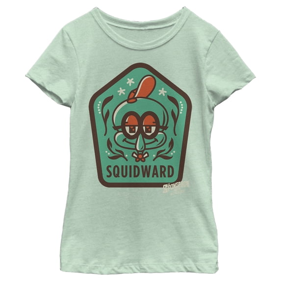 Girl's SpongeBob SquarePants Sponge on the Run Young Squidward Patch Graphic Tee Mint X Small