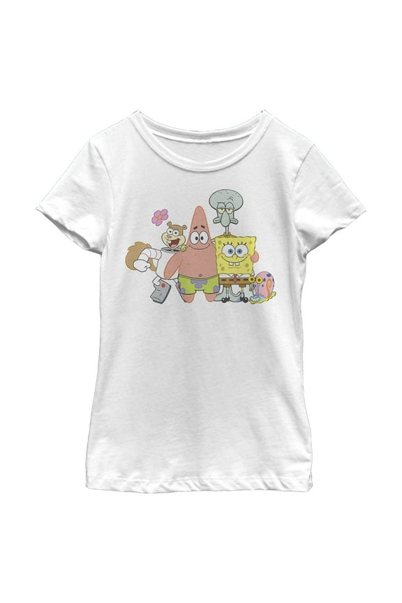 Girl's SpongeBob SquarePants Squad Friends  Graphic Tee White Large