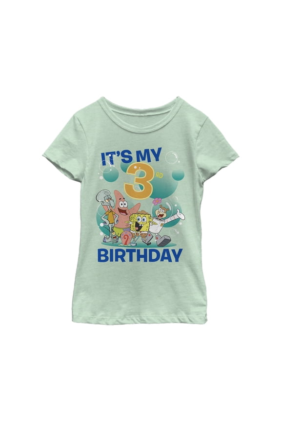 Girl's SpongeBob SquarePants Under the Sea 3rd Birthday Graphic Tee Mint X Small