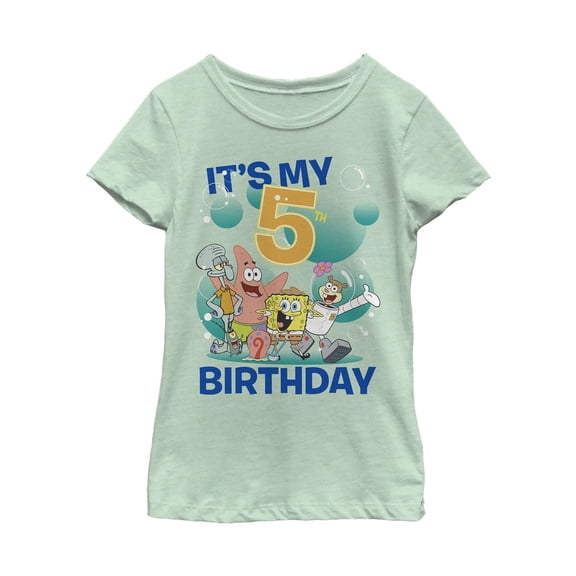 Girl's SpongeBob SquarePants Under the Sea 5th Birthday  Graphic Tee Mint Medium