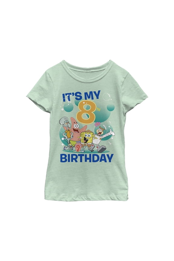 Girl's SpongeBob SquarePants Under the Sea 8th Birthday  Graphic Tee Mint X Large