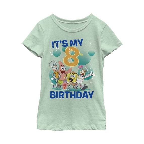 Girl's SpongeBob SquarePants Under the Sea 8th Birthday Graphic Tee Mint X Small