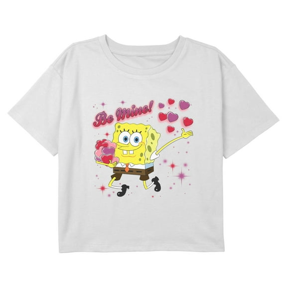Girl's SpongeBob SquarePants Valentine's Day Be Mine Graphic Cropped T-Shirt