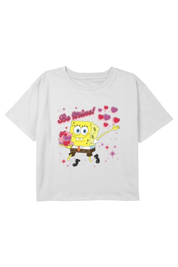Girl's SpongeBob SquarePants Valentine's Day Be Mine Graphic Cropped T-Shirt