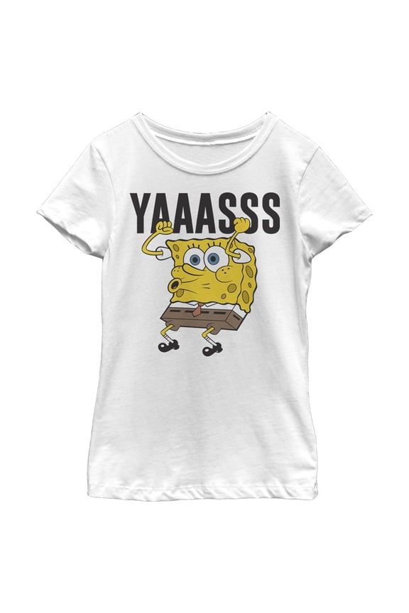 Girl's SpongeBob SquarePants Yasss Cheer Graphic Tee White Medium