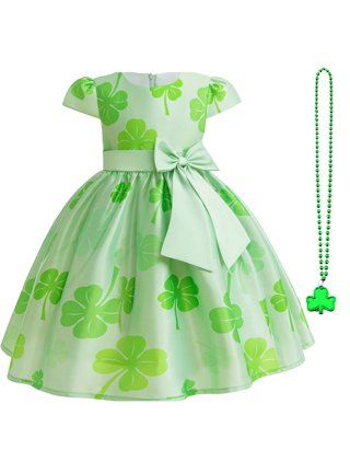 Girls' St. Patrick's Day Dress - Smocked Green Embroidered Shamrock Boutique Style