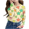 thumbnail image 1 of Girl's Star Print Crewneck T Shirts Long Sleeve Fall Tops Beige 9 Years, 1 of 7