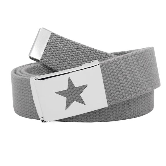 Girl's Star Silver Flip Top School Uniform Belt Buckle with Canvas Web Belt Large Gray