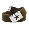 thumbnail image 1 of Girl's Star Silver Flip Top School Uniform Belt Buckle with Canvas Web Belt X-Large Brown, 1 of 2