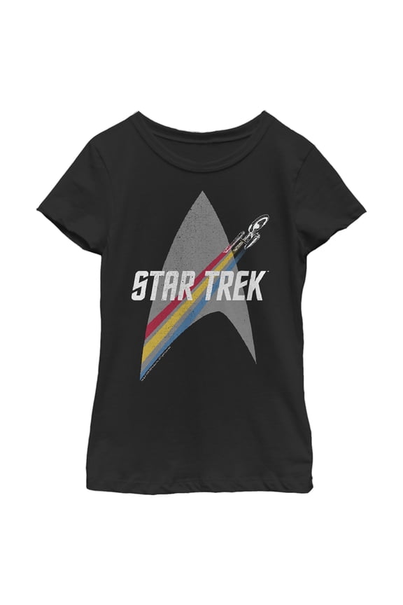 Girl's Star Trek Enterprise Starfleet Rainbow Streak Graphic Tee Black Large