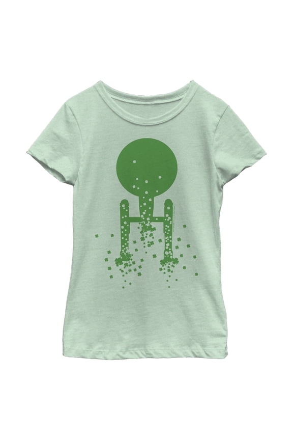 Girl's Star Trek St. Patrick's Enterprise Clover Fill Graphic Tee Mint Large