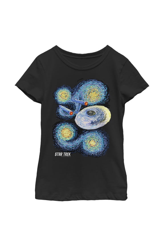 Girl's Star Trek Starry Night USS Enterprise Graphic Tee Black Large
